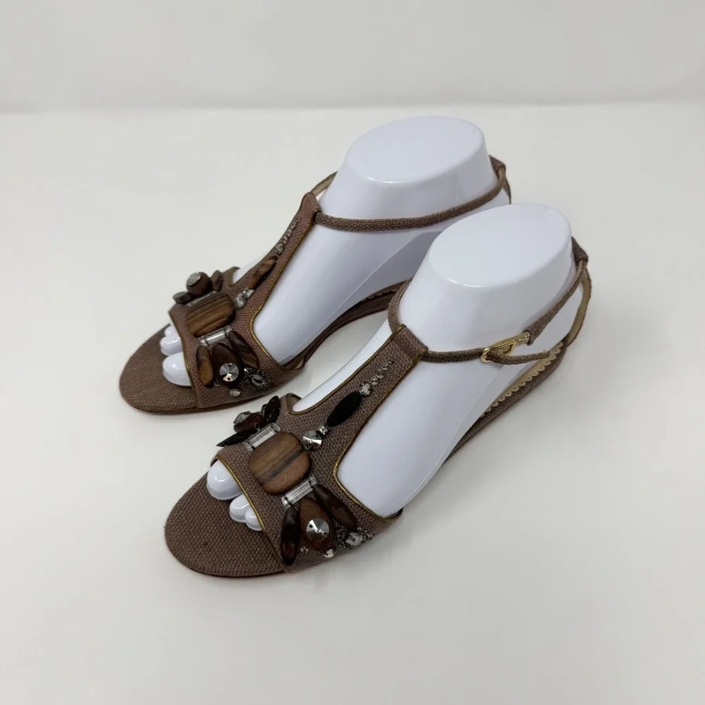 Oscar de la Renta Embellished T Strap Sandals Women EU 37 Made in Italy